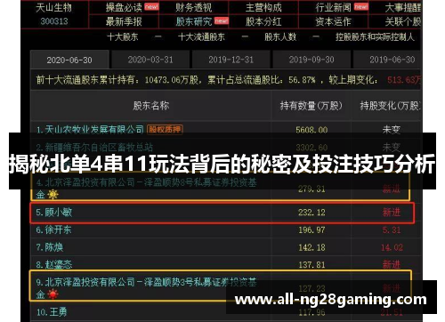 揭秘北单4串11玩法背后的秘密及投注技巧分析