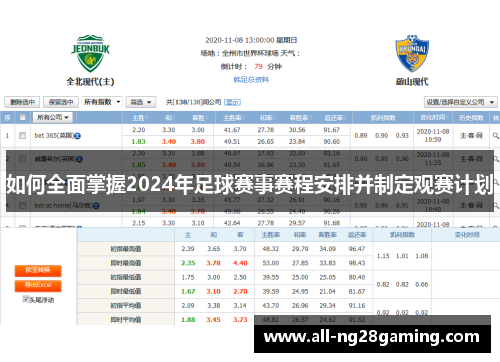 如何全面掌握2024年足球赛事赛程安排并制定观赛计划