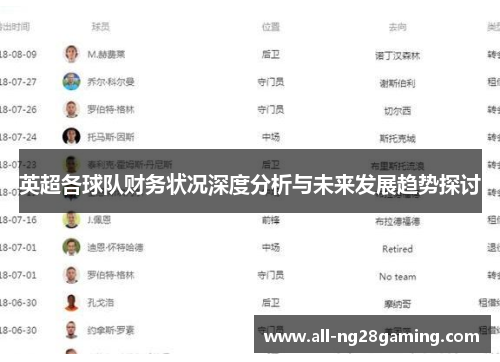 英超各球队财务状况深度分析与未来发展趋势探讨
